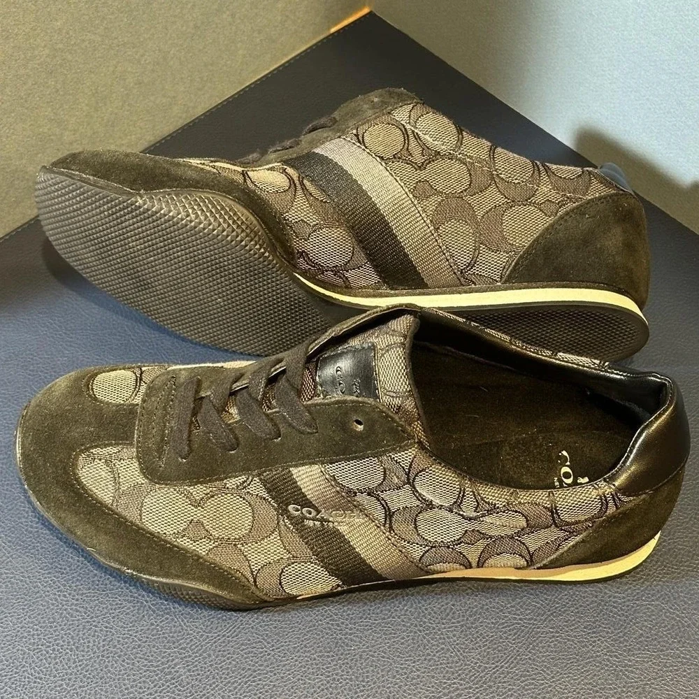 Coach Kelson Signature Jacquard Suede Sneakers Black Women 8 - Picture 1 of 6